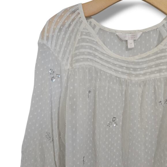 LC Lauren Conrad Women’s Medium White Chiffon Peasant Top Semi-Sheer - Picture 3 of 9